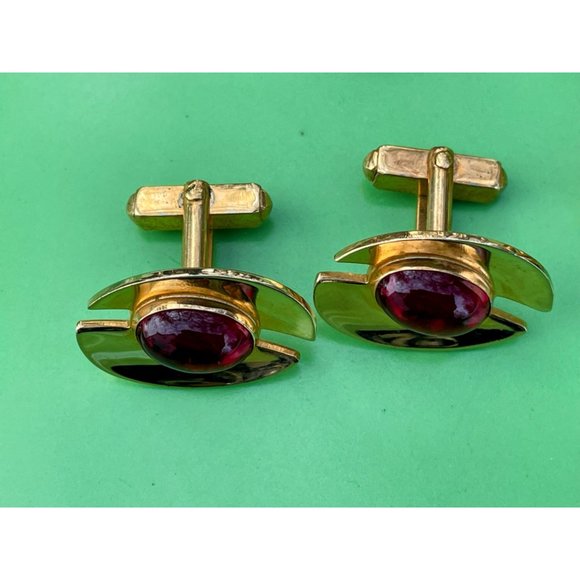 Vintage Lot 1960s Cufflinks Red/Green Lucite Tie Clip - Picture 10 of 13